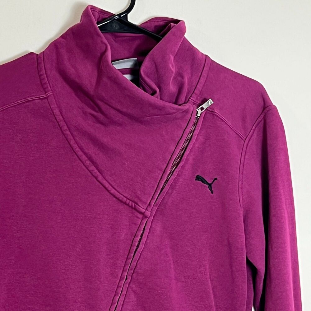 Puma Lightweight Jacket Womens M Purple Asymmetrical Full Zip Cowl Neck‎ LS
